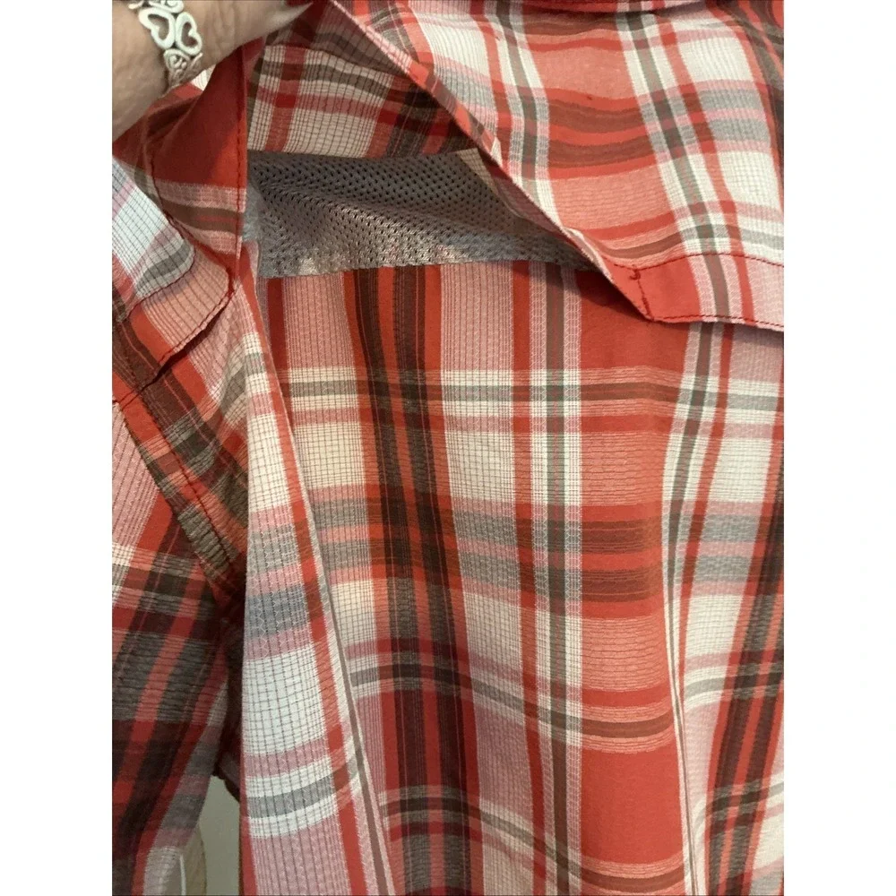 The North Face Men's Short Sleeve Button Down Orange Plaid Shirt Size Large EUC